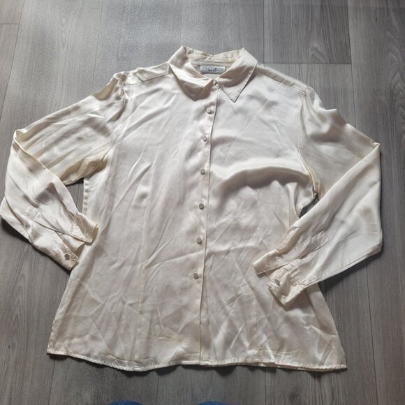 Amanda Smith Pure Silk Ivory Button-Up Blouse Womens L Long Sleeve - Picture 3 of 8